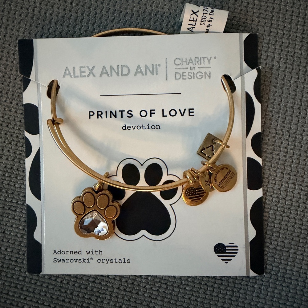 NWT Alex and Ani Dog Bracelet Charity by Design Prints of Love Charm Bangle Gift